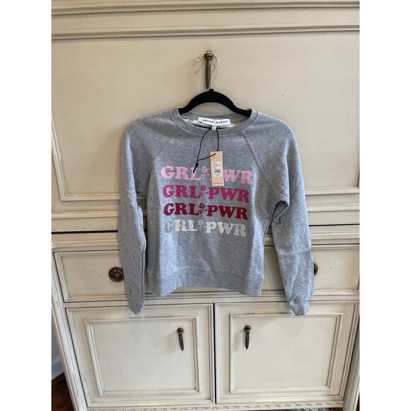 NWT $88 Rebecca Minkoff Girl Power Girl Pwr Gray Pink‎ Crew Neck Sweater XXS - Picture 1 of 7